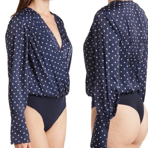 Favorite Daughter The Date Polka Dot Bodysuit, Navy/ White, size M - Picture 4 of 10